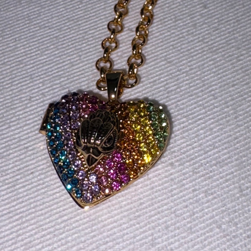 Kurt Geiger London Heart Locket OS Rainbow NEW Eagle Head Gold Pave Necklace